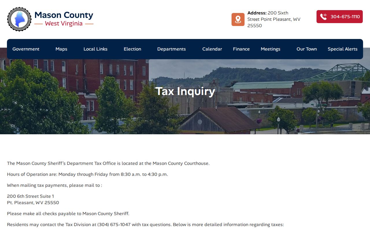 Mason County Tax Office contact page for property tax records and billing questions