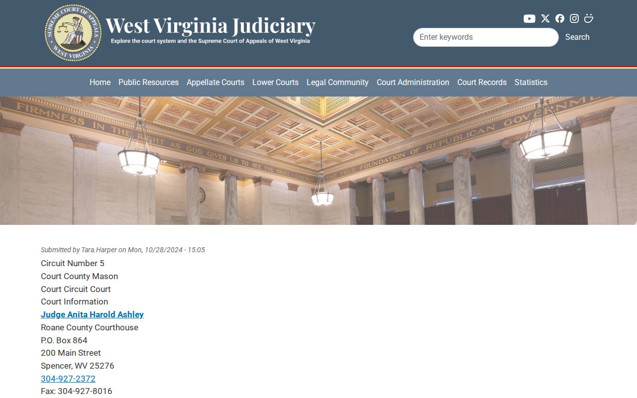 West Virginia Judiciary county page for Mason County courthouse and court context