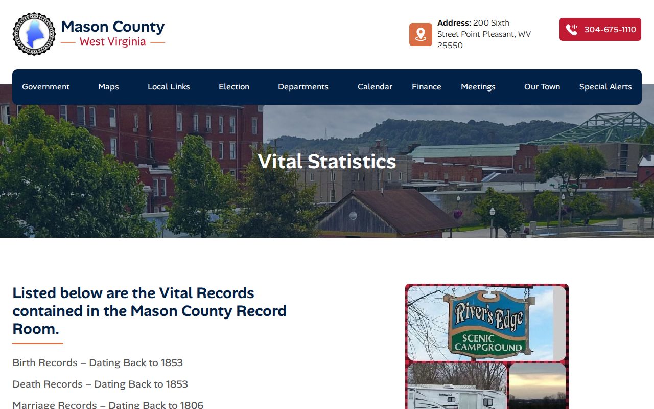 Mason County deed and vital record date ranges from the County Clerk
