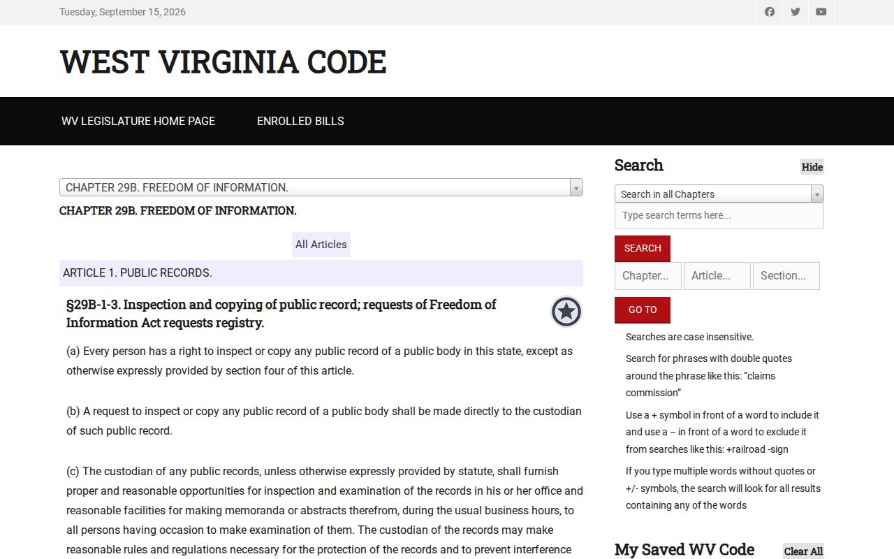 West Virginia public-records access provision relevant to a Mason County deed request
