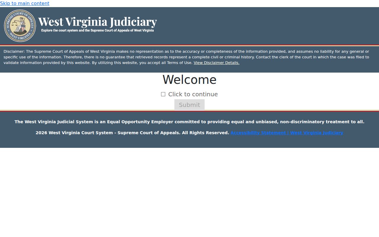 West Virginia Magistrate Case Search entry screen for a supplemental Mason County case lookup