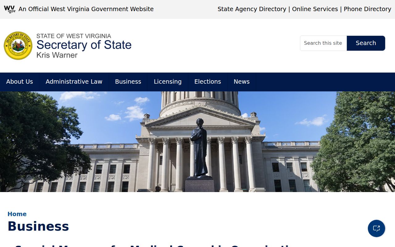 West Virginia Secretary of State business and trade-name resource for identifying a Mason County entity owner