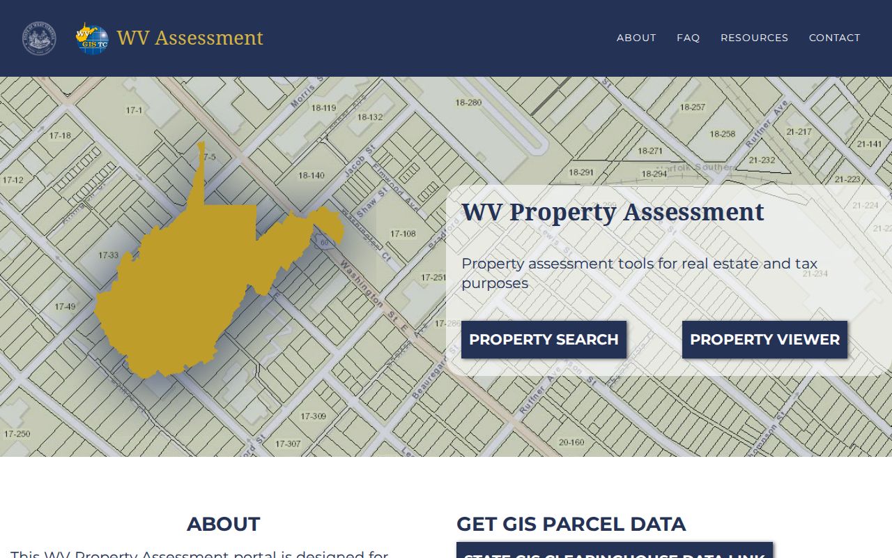 West Virginia assessment landing page used to begin a Mason County property search